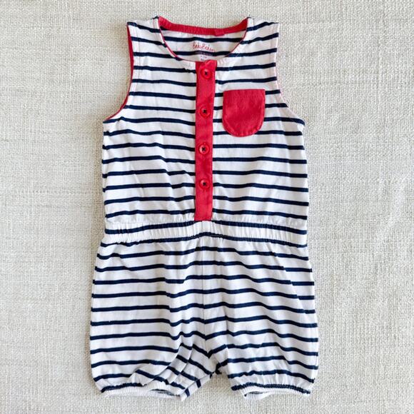Baby Boden Navy and White Striped Romper VGUC 6-12mo - Picture 1 of 5